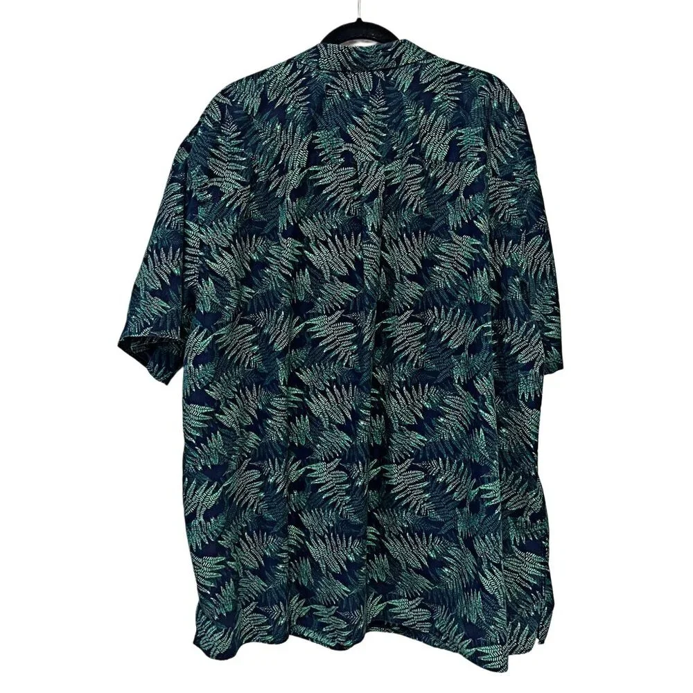 Oak Hill Button Down Collared Dress Shirt Fern Print Sport Top Green Navy 3XL - Picture 3 of 7